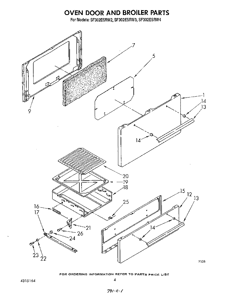 OVEN DOOR AND BROILER Diagram and Parts List for SF302ESRW2  Whirlpool Range