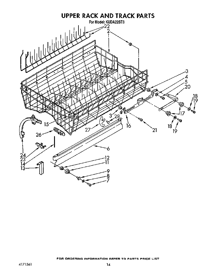 UPPER RACK AND TRACK Diagram and Parts List for KUDA22ST3  KitchenAid Dishwasher