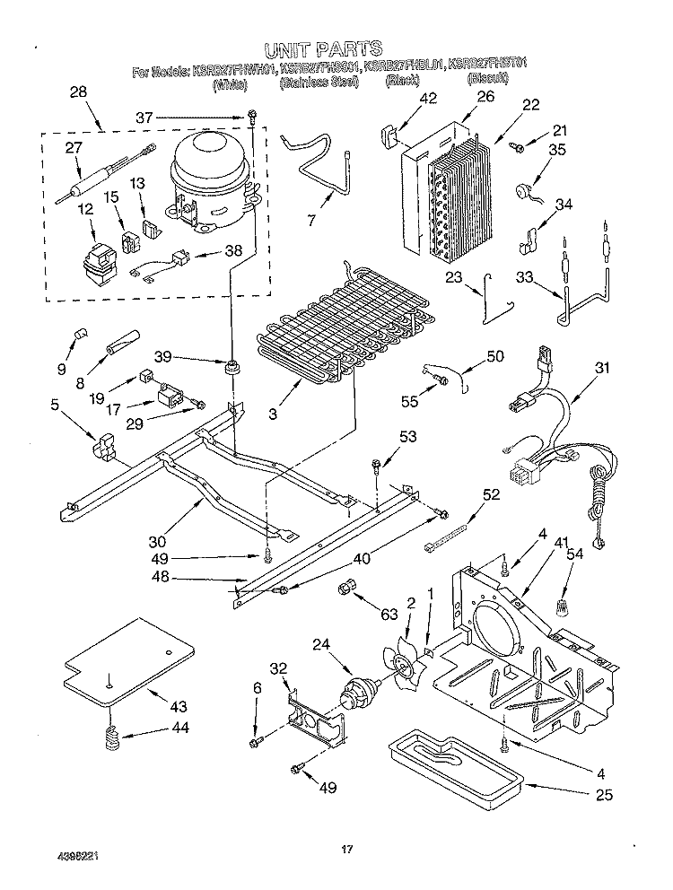 UNIT Diagram and Parts List for KSRB27FHBL01  KitchenAid Refrigerator