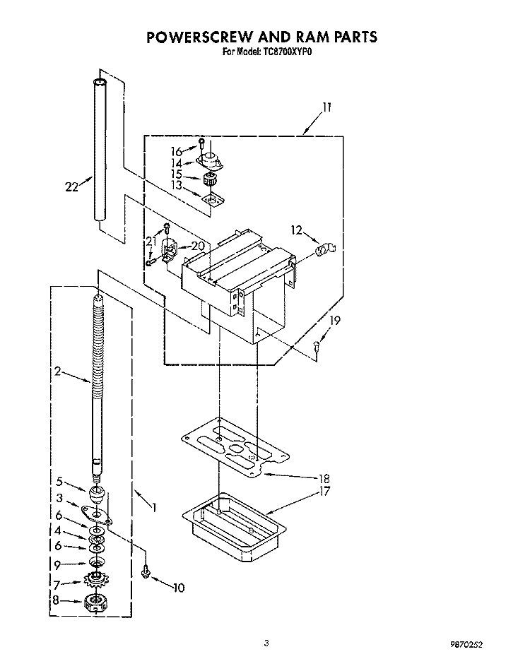 POWERSCREW AND RAM Diagram and Parts List for TC8700XYP0  Whirlpool Trash Compactor