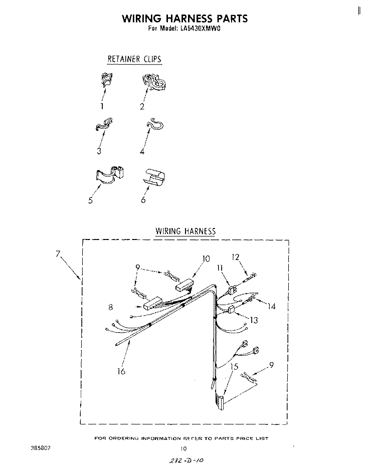 WIRING HARNESS Diagram and Parts List for LA5430XMW0  Whirlpool Washer
