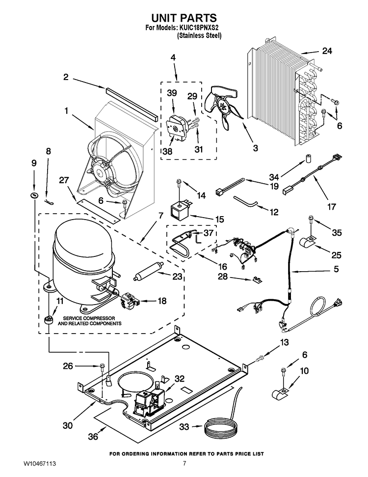 UNIT PARTS Diagram and Parts List for KUIC18PNXS2  KitchenAid Ice Maker