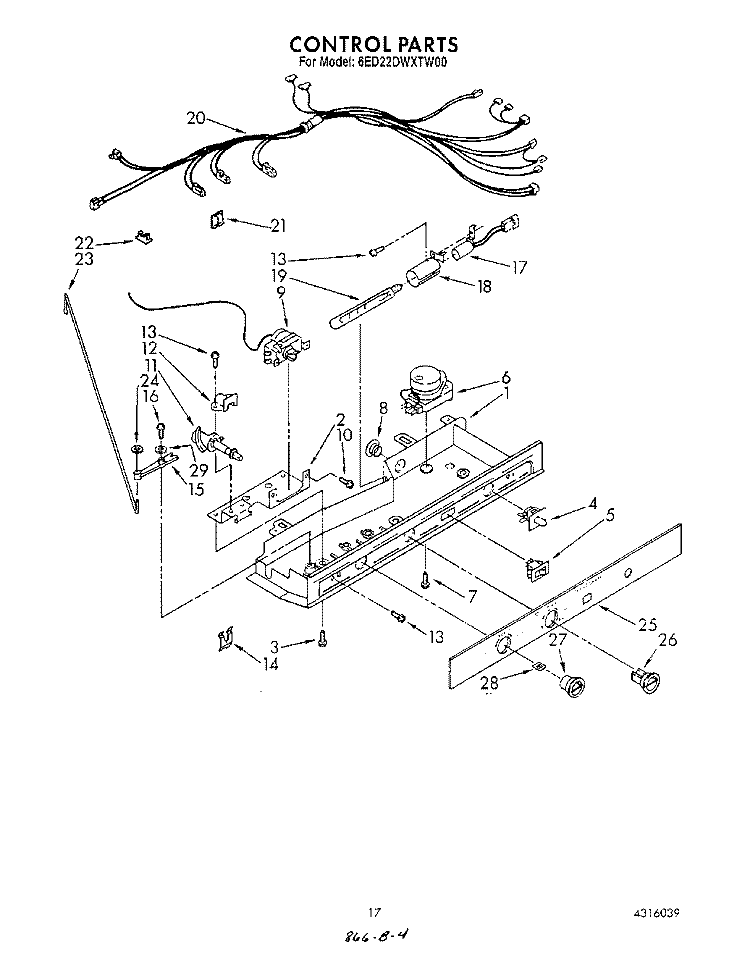 CONTROL Diagram and Parts List for 6ED22DWXTN00  Whirlpool Refrigerator