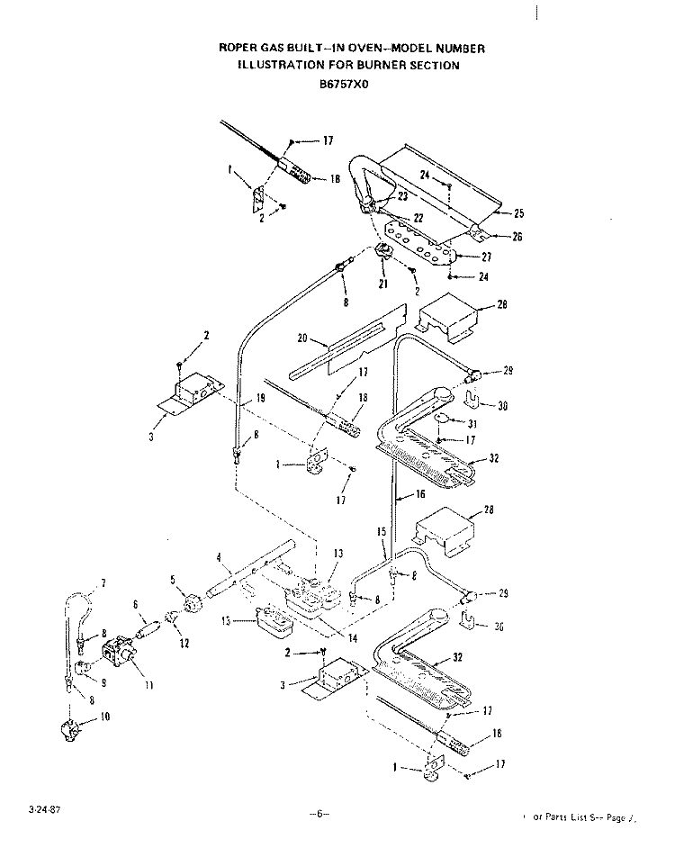 BURNER , LIT/OPTIONAL Diagram and Parts List for B6757^0  Roper Range