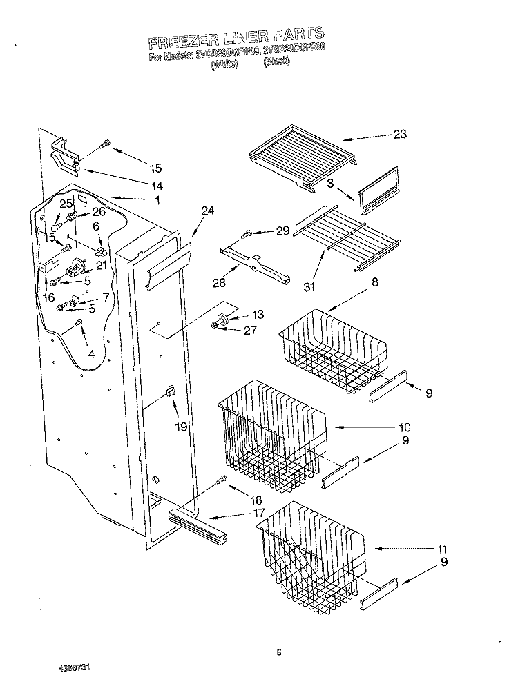 FREEZER LINER Diagram and Parts List for 2VGD29DQFW00  Whirlpool Refrigerator
