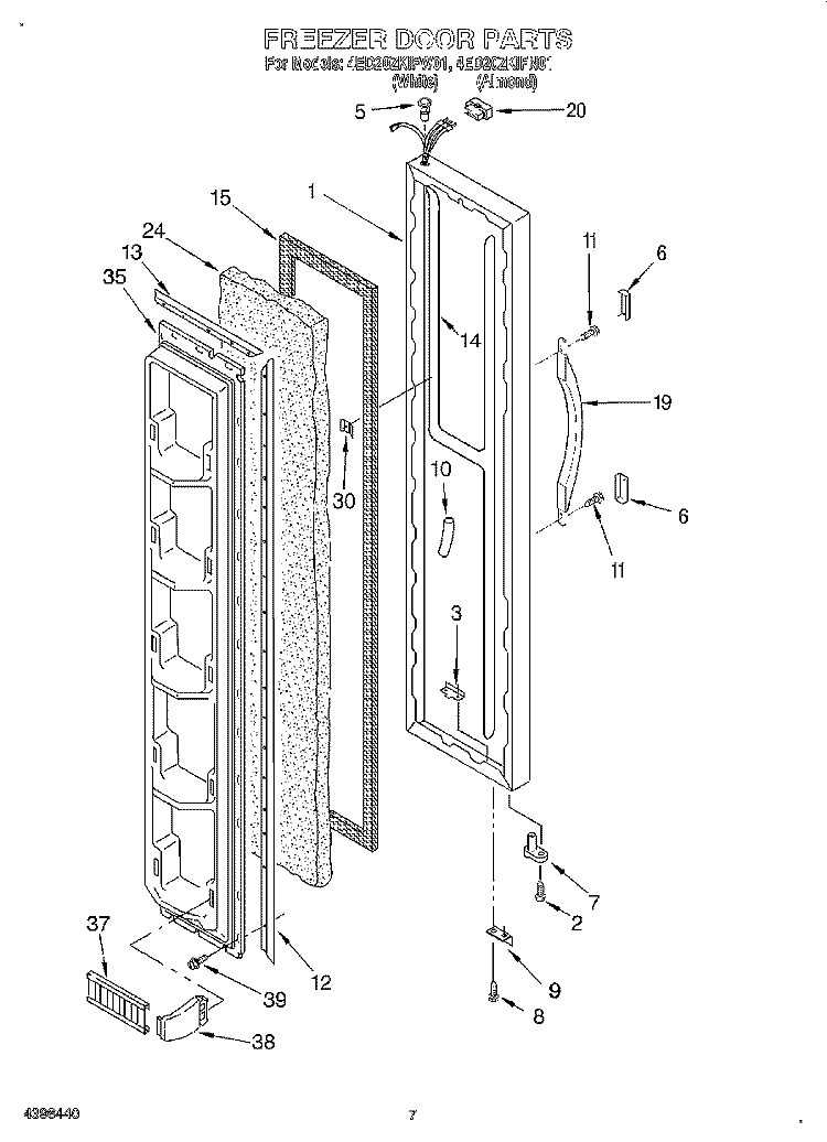 FREEZER DOOR Diagram and Parts List for 4ED20ZKIFW01  Whirlpool Refrigerator