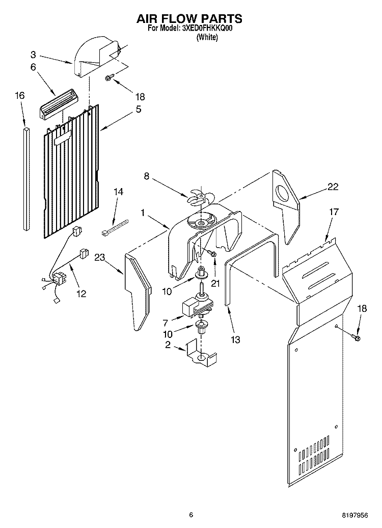 AIR FLOW Diagram and Parts List for 3XED0FHKKQ00  Whirlpool Refrigerator