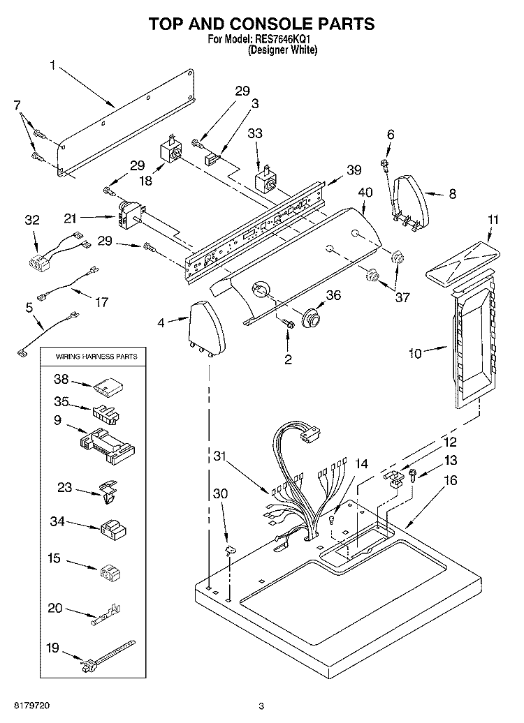 SECTION Diagram and Parts List for RES7646KQ1  Roper Dryer