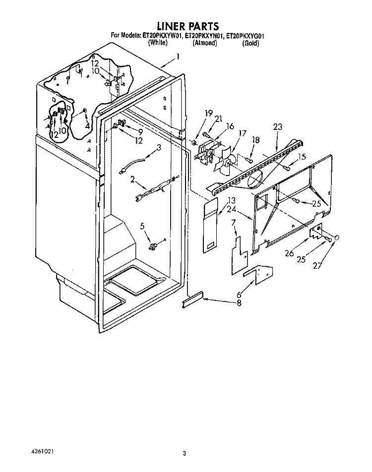 LINER Diagram and Parts List for ET20PKXYN01  Whirlpool Refrigerator
