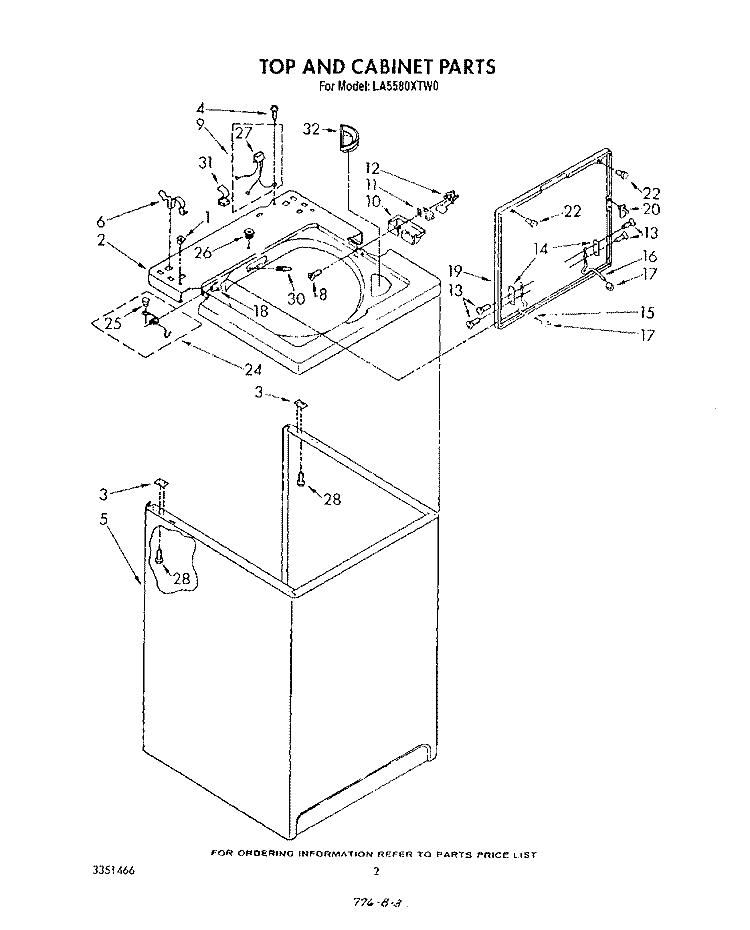 TOP AND CABINET , LITERATURE AND OPTIONAL Diagram and Parts List for LA5580XTF0  Whirlpool Washer