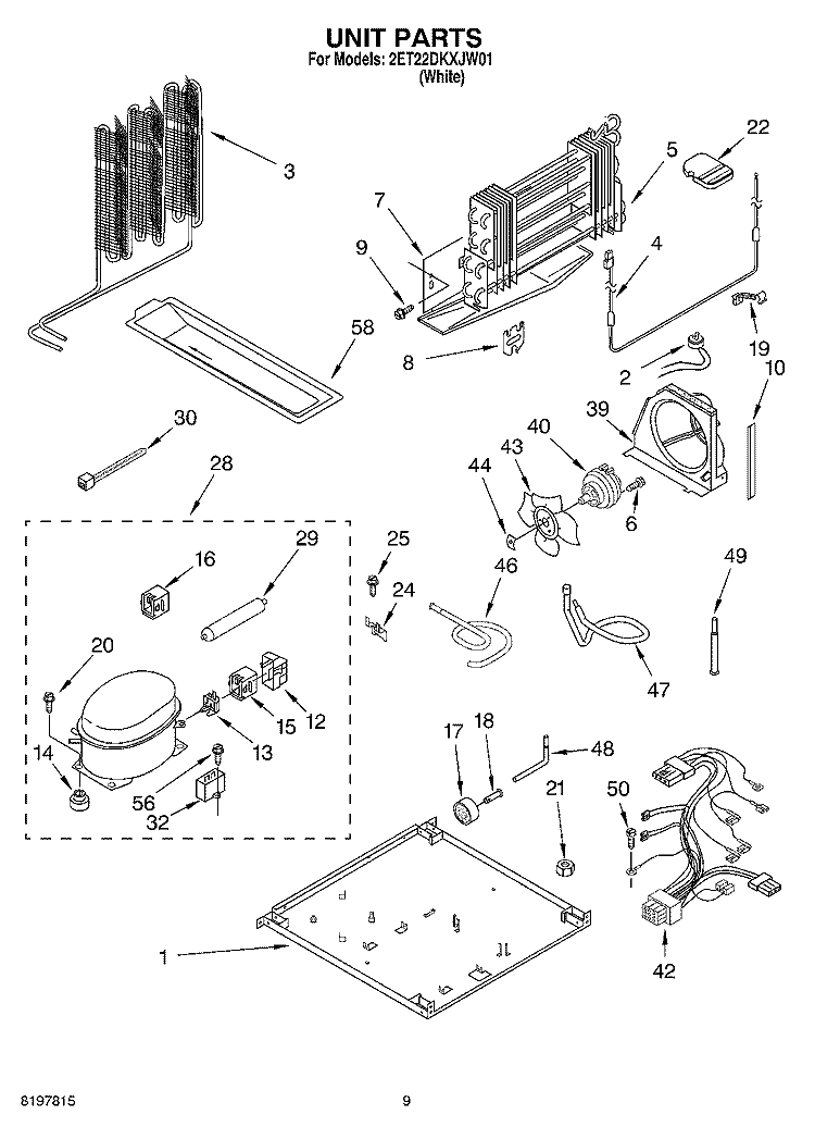 UNIT Diagram and Parts List for 2ET22DKXJW01  Whirlpool Refrigerator