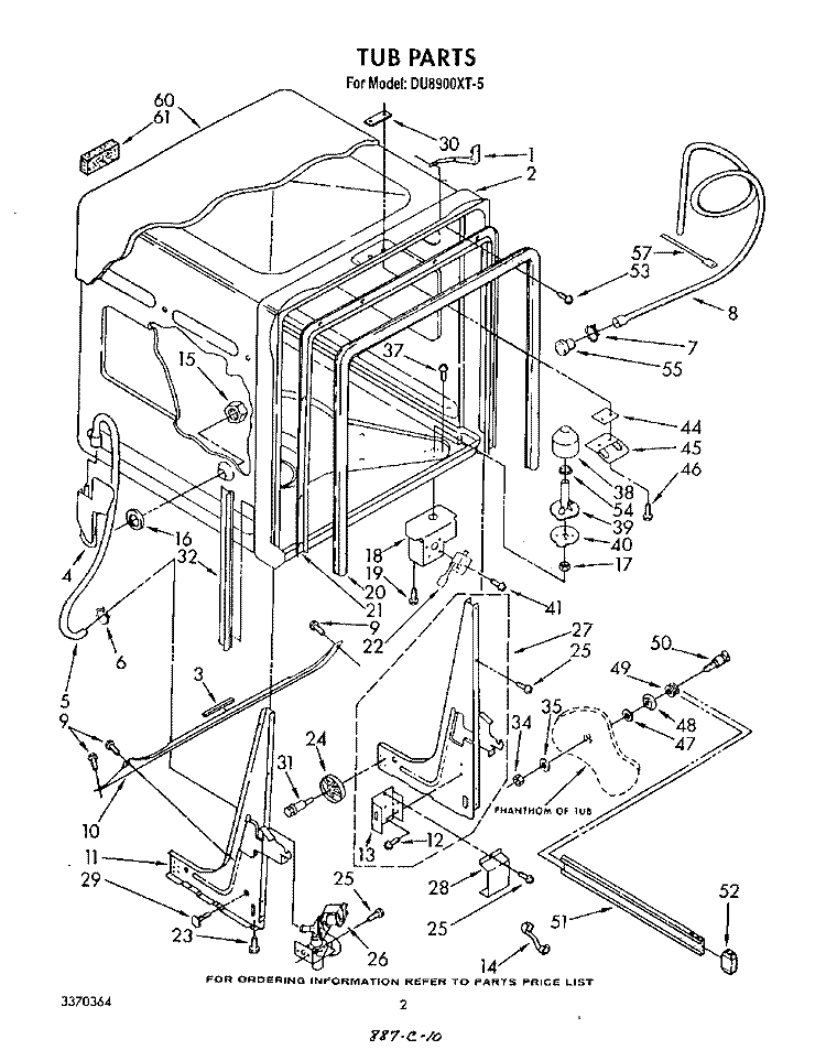 TUB , LITERATURE AND OPTIONAL Diagram and Parts List for DU8900XT5  Whirlpool Dishwasher
