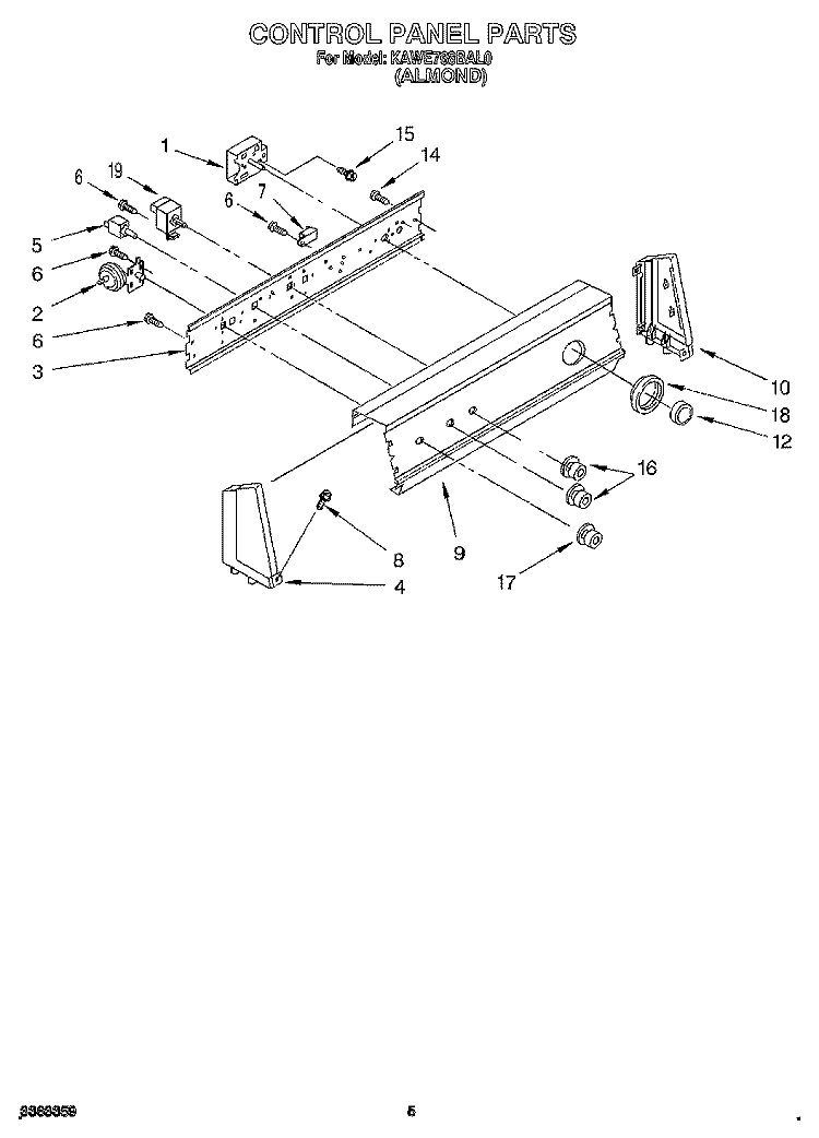 CONTROL PANEL Diagram and Parts List for KAWE768BWH0  KitchenAid Washer