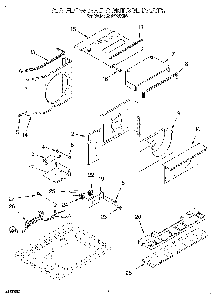 AIRFLOW AND CONTROL Diagram and Parts List for ACV102XH0  Whirlpool Air Conditioner