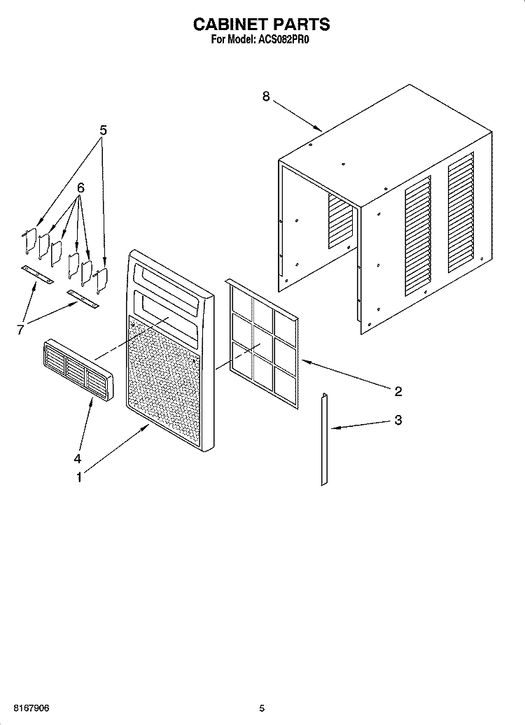 CABINET PARTS Diagram and Parts List for ACS082PR0  Whirlpool Air Conditioner