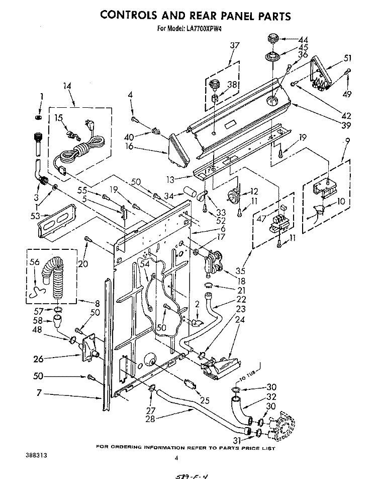 CONTROLS AND REAR PANEL Diagram and Parts List for LA7700XPW4  Whirlpool Washer