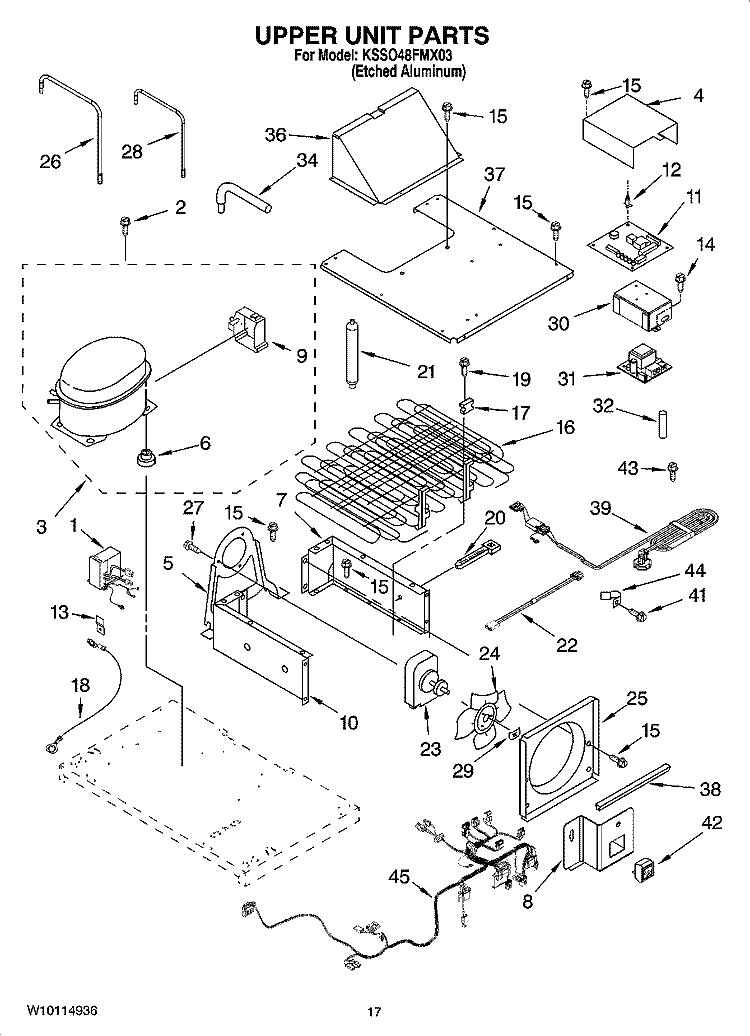 UPPER UNIT PARTS Diagram and Parts List for KSSO48FMX03  KitchenAid Refrigerator