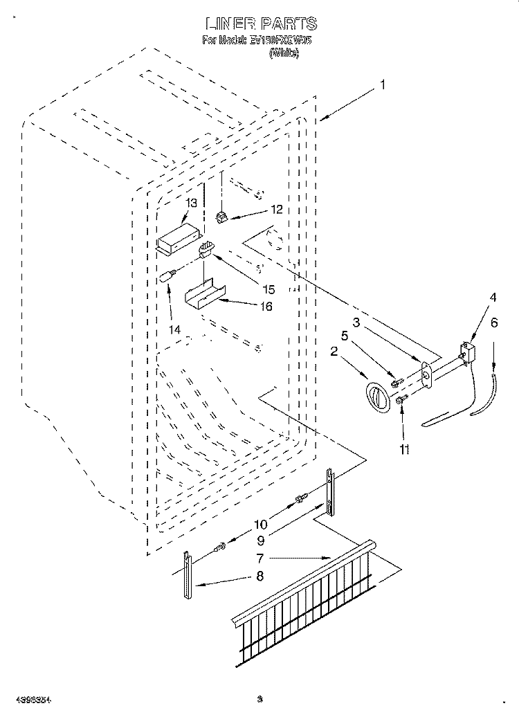 LINER, OPTIONAL Diagram and Parts List for EV150FXGW05  Whirlpool Freezer