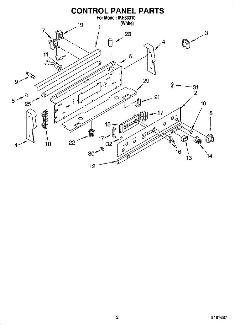 CONTROL PANEL PARTS Diagram and Parts List for IKE33310  Inglis Range