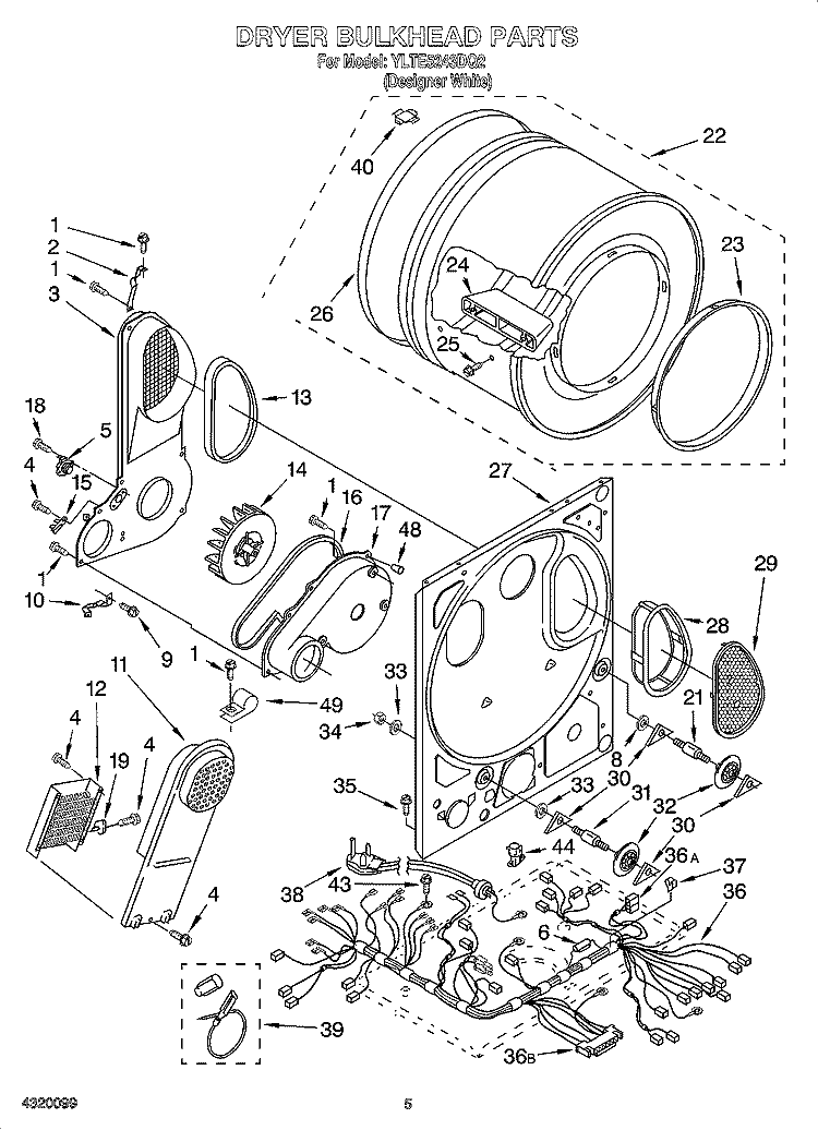 DRYER BULKHEAD PARTS Diagram and Parts List for YLTE5243DQ2  Whirlpool Washer Dryer Combo