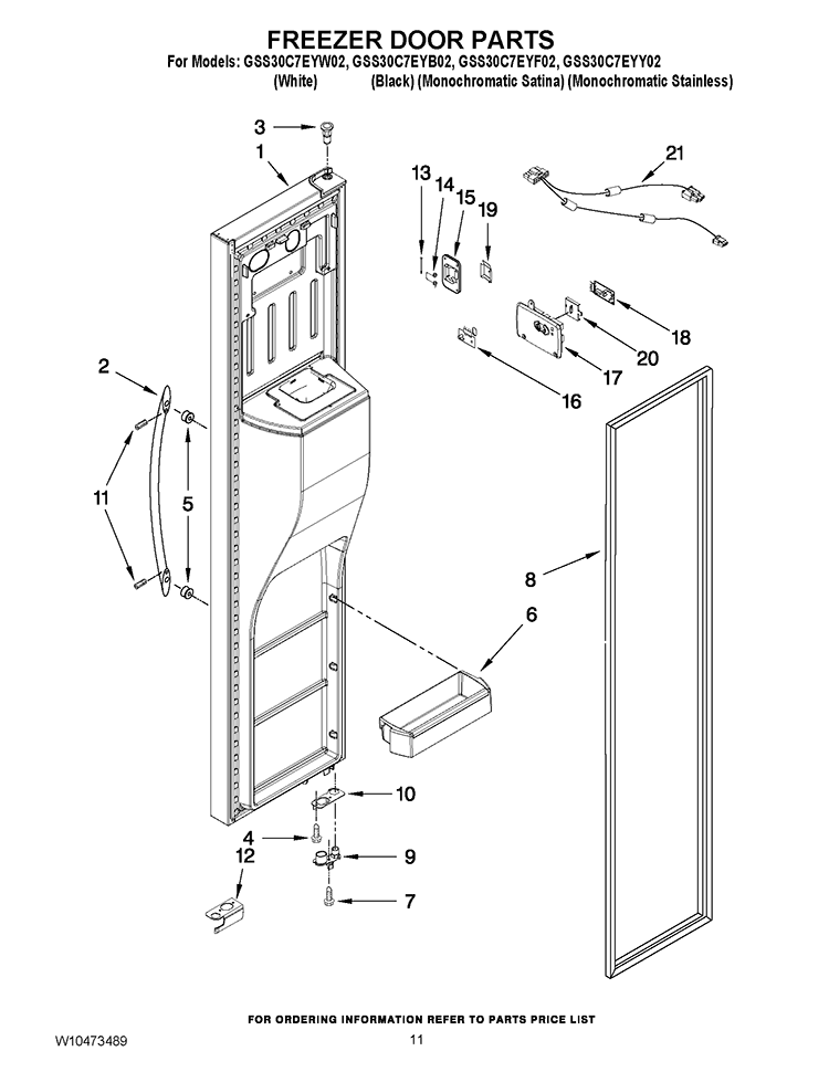 FREEZER DOOR PARTS Diagram and Parts List for GSS30C7EYF02  Whirlpool Refrigerator