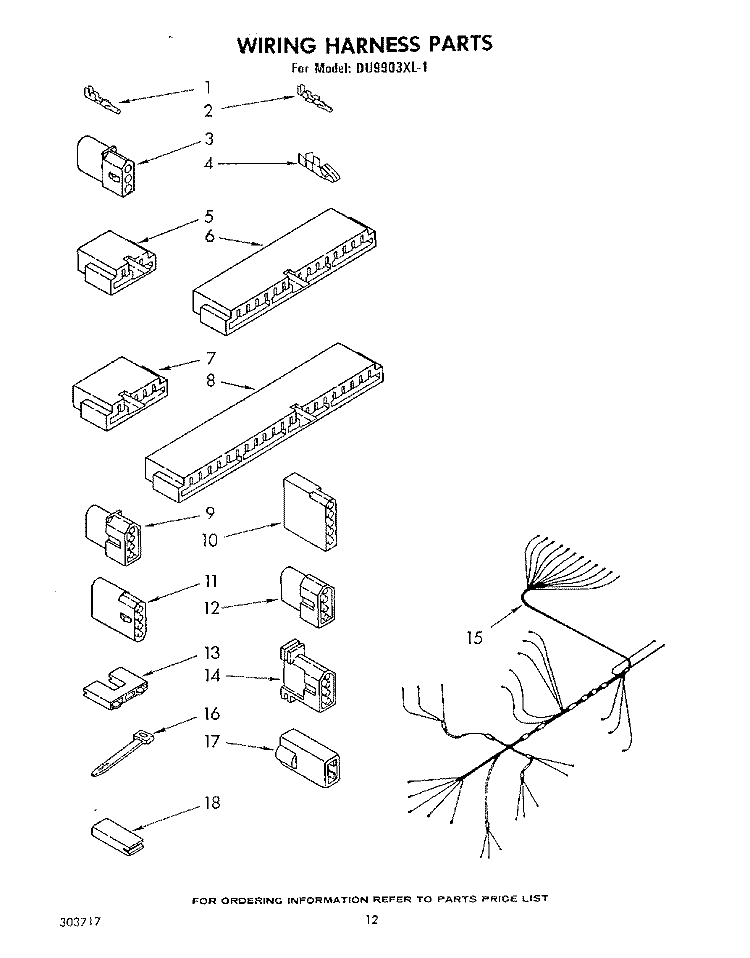 WIRING HARNESS Diagram and Parts List for DU9903XL1  Whirlpool Dishwasher