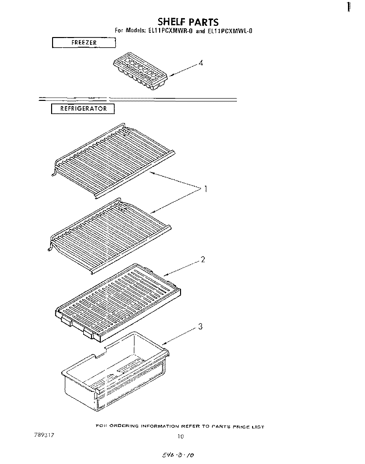 SHELF , PARTS NOT ILLUSTRATED Diagram and Parts List for EL11PCXMWR0  Whirlpool Refrigerator