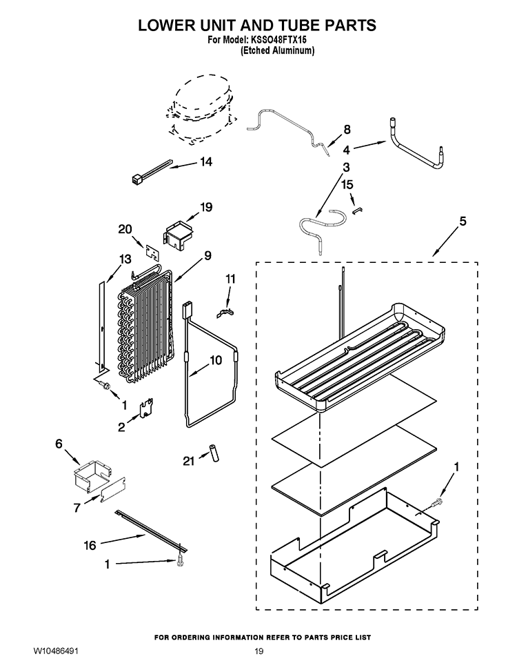LOWER UNIT AND TUBE PARTS Diagram and Parts List for KSSO48FTX15  KitchenAid Refrigerator