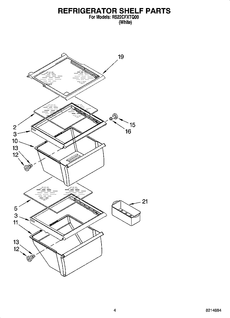 REFRIGERATOR SHELF PARTS Diagram and Parts List for RS22CFXTQ00  Roper Refrigerator