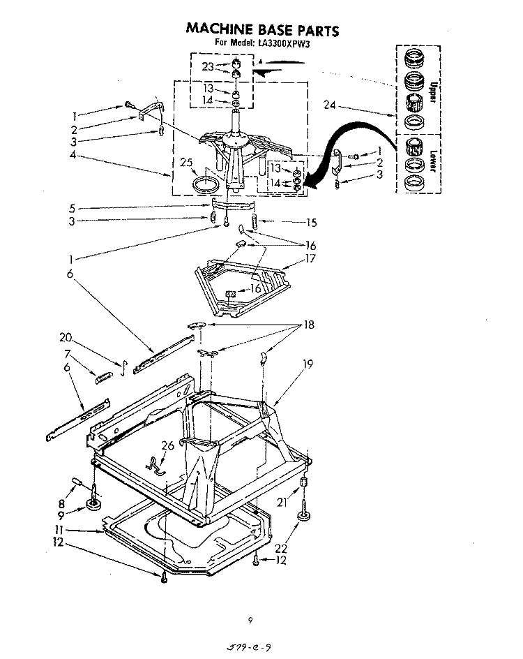 MACHINE BASE Diagram and Parts List for LA3300XPW3  Whirlpool Washer