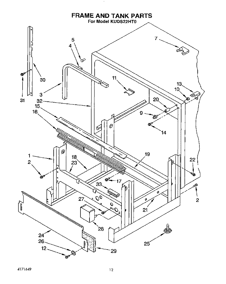 FRAME AND TANK Diagram and Parts List for KUDS22HT0  KitchenAid Dishwasher