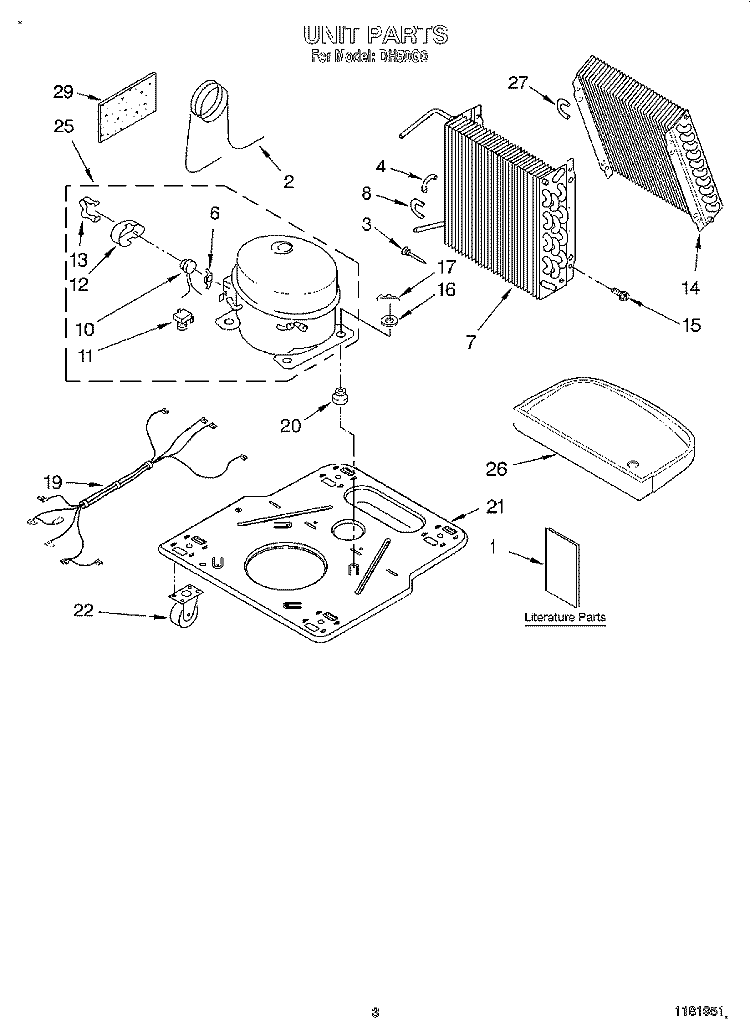 UNIT, LITERATURE Diagram and Parts List for DH50G0  Whirlpool Dehumidifier