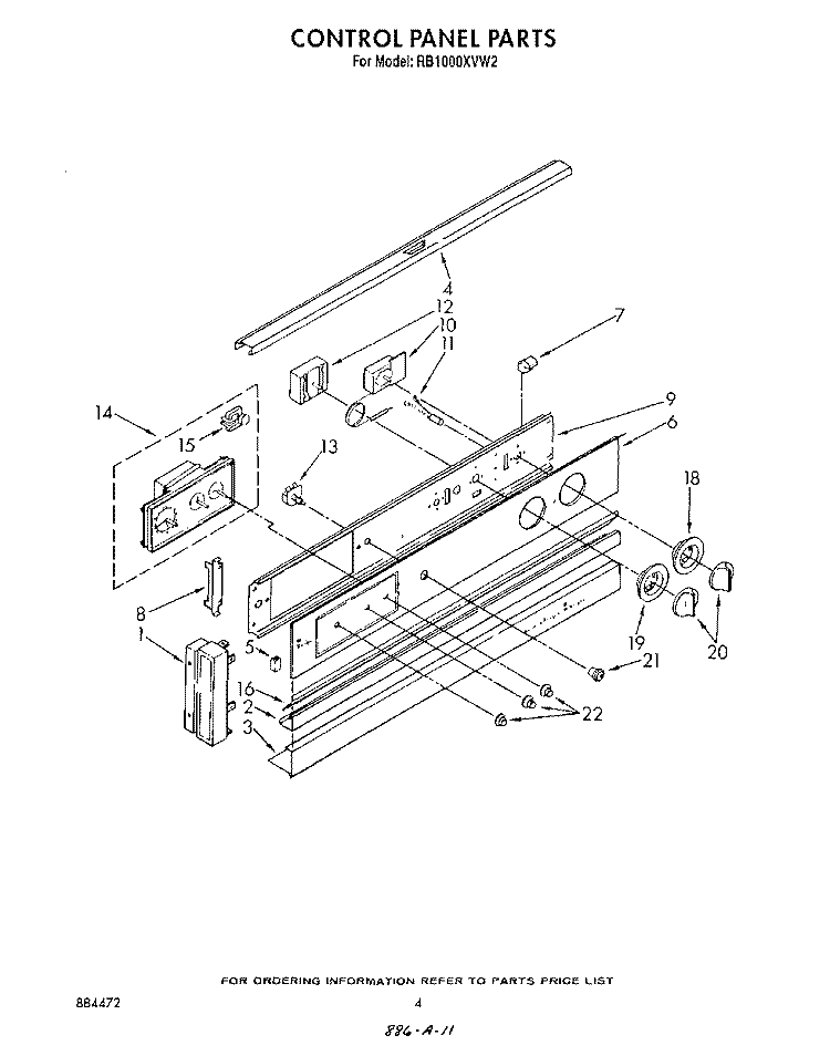 CONTROL PANEL PARTS Diagram and Parts List for RB1000XVW2  Whirlpool Wall Oven