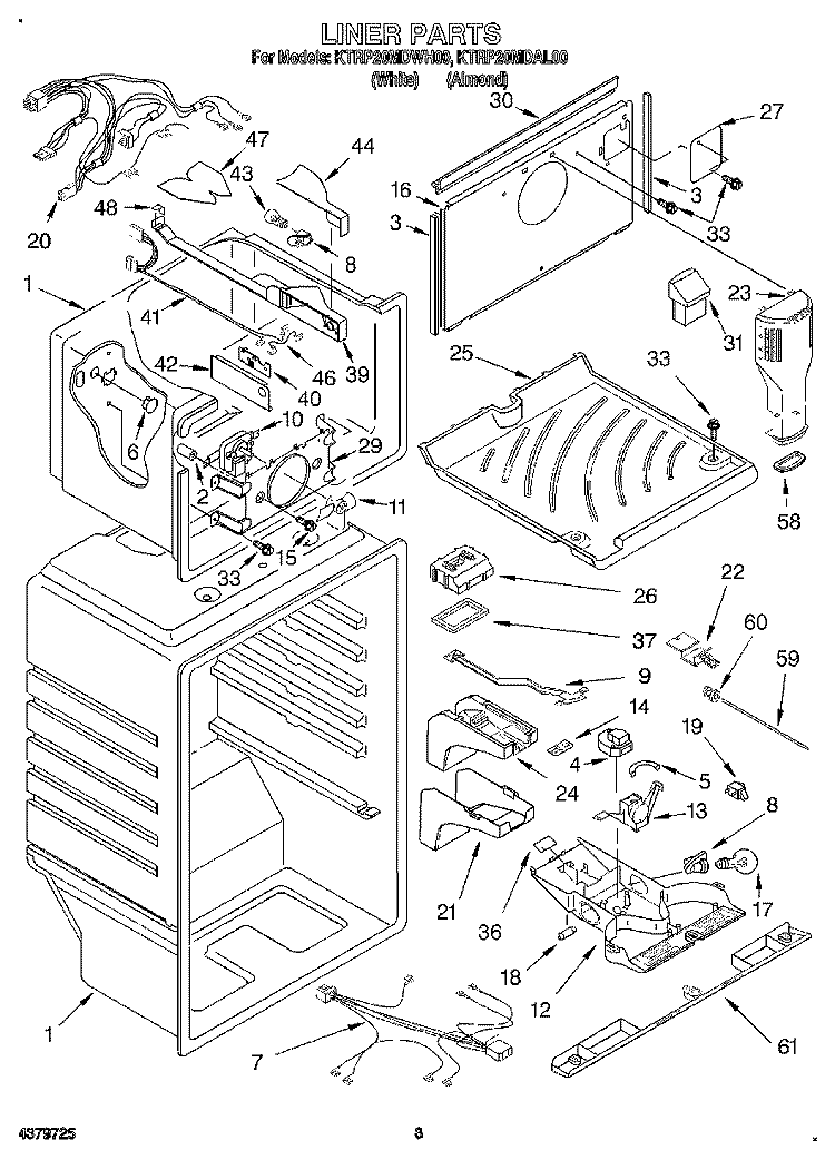 LINER Diagram and Parts List for KTRP20MDWH00  Whirlpool Refrigerator