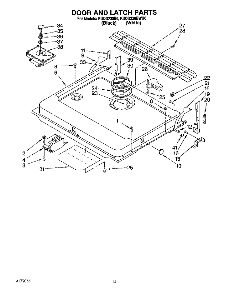 DOOR AND LATCH Diagram and Parts List for KUDD230B0  KitchenAid Dishwasher