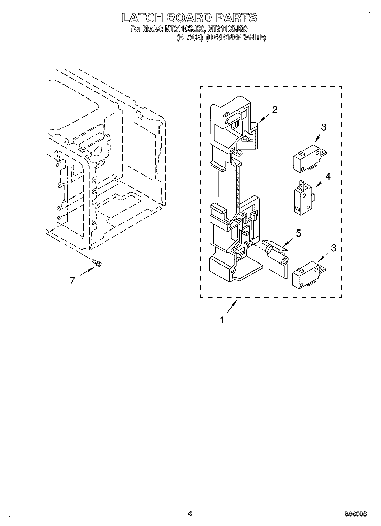 LATCH BOARD Diagram and Parts List for MT2110SJQ0  Whirlpool Microwave