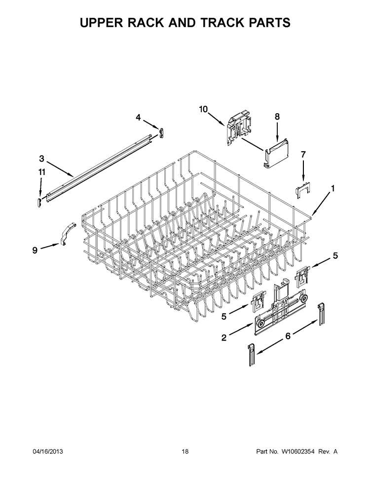 UPPER RACK AND TRACK PARTS Diagram and Parts List for WDT790SLYM2  Whirlpool Dishwasher