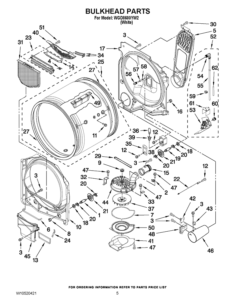 BULKHEAD PARTS Diagram and Parts List for WGD8600YW2  Whirlpool Dryer