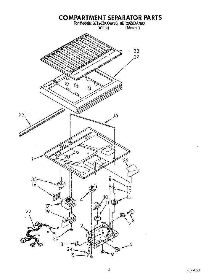 COMPARTMENT SEPARATOR Diagram and Parts List for 8ET20ZKXAN00  Whirlpool Refrigerator