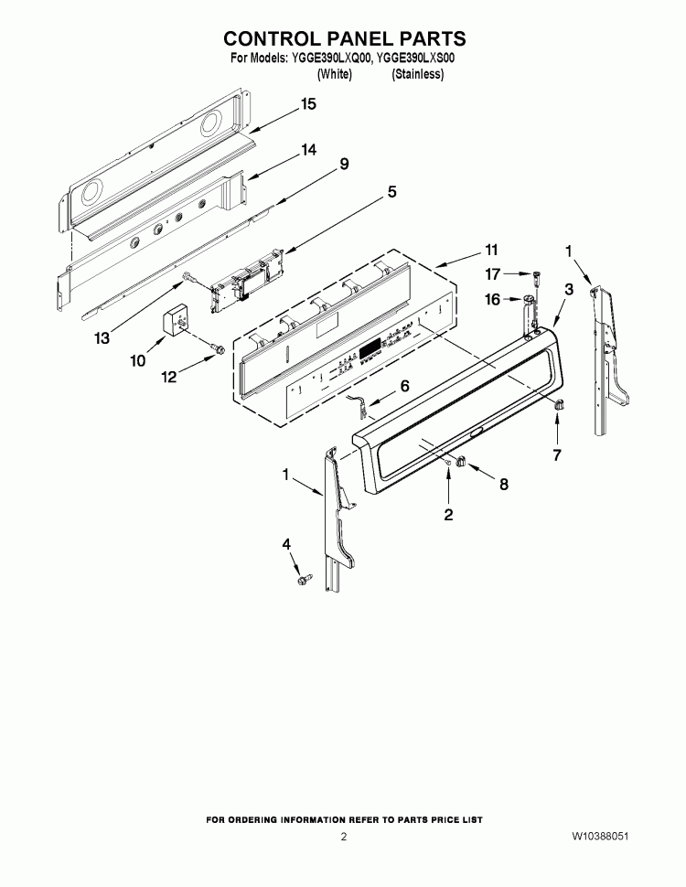 CONTROL PANEL PARTS Diagram and Parts List for YGGE390LXS00  Whirlpool Range