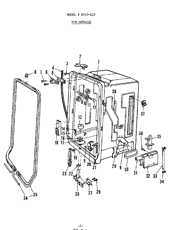 TUB Diagram and Parts List for 8515L10  Roper Dishwasher