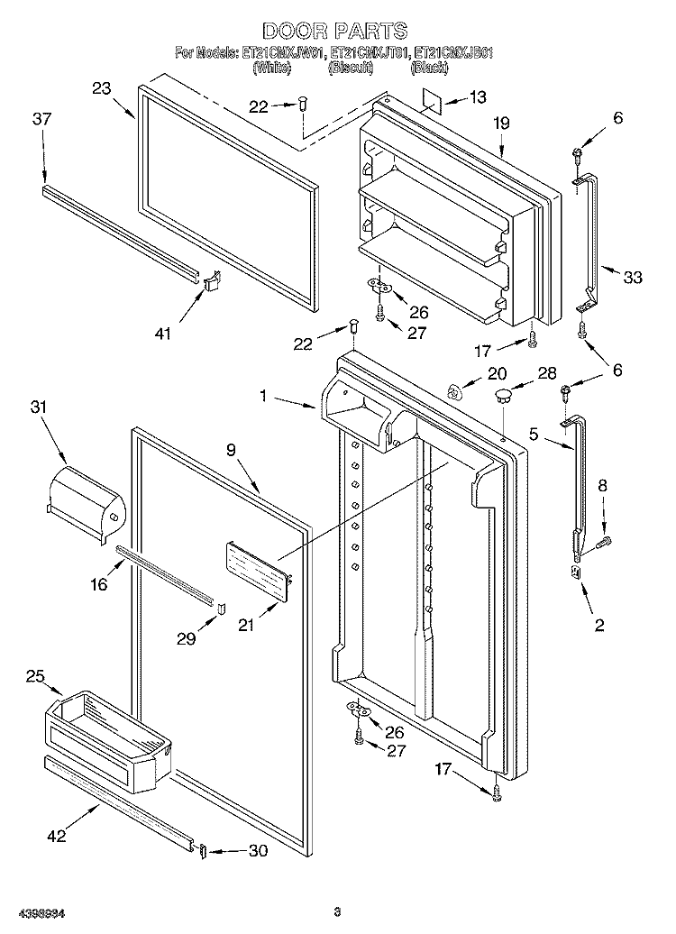 DOOR Diagram and Parts List for ET21CMXJB01  Whirlpool Refrigerator