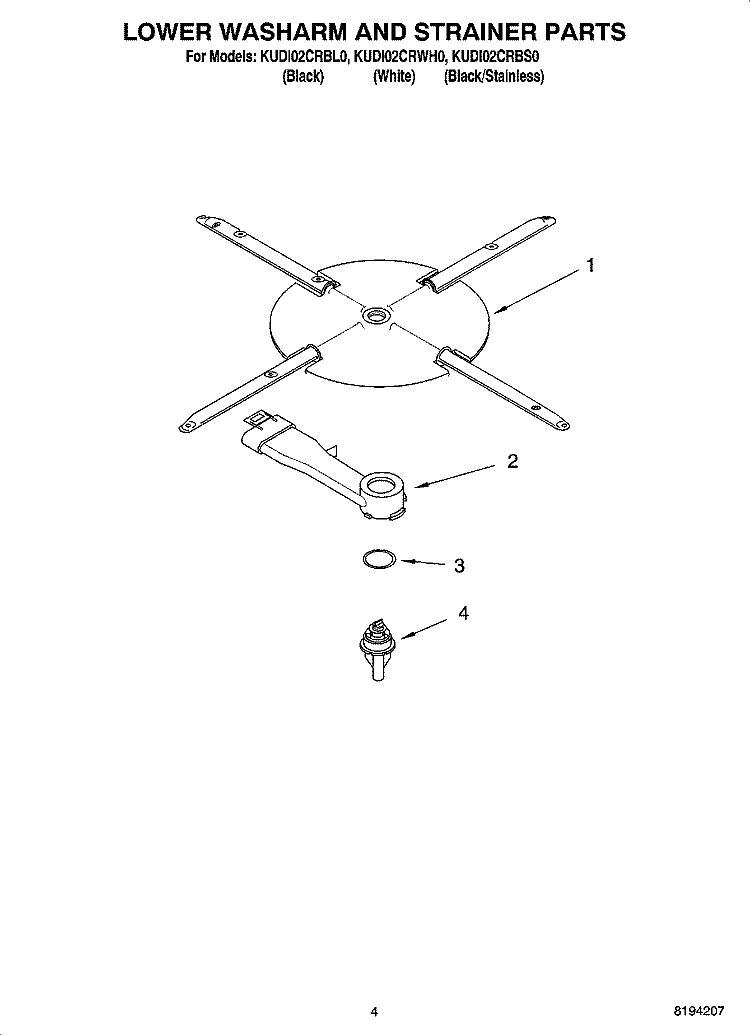 LOWER WASHARM AND STRAINER PARTS Diagram and Parts List for KUDI02CRWH0  KitchenAid Dishwasher