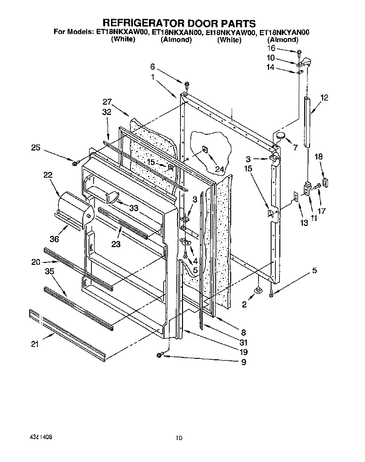 REFRIGERATOR DOOR, LIT/OPTIONAL Diagram and Parts List for ET18NKXAN00  Whirlpool Refrigerator