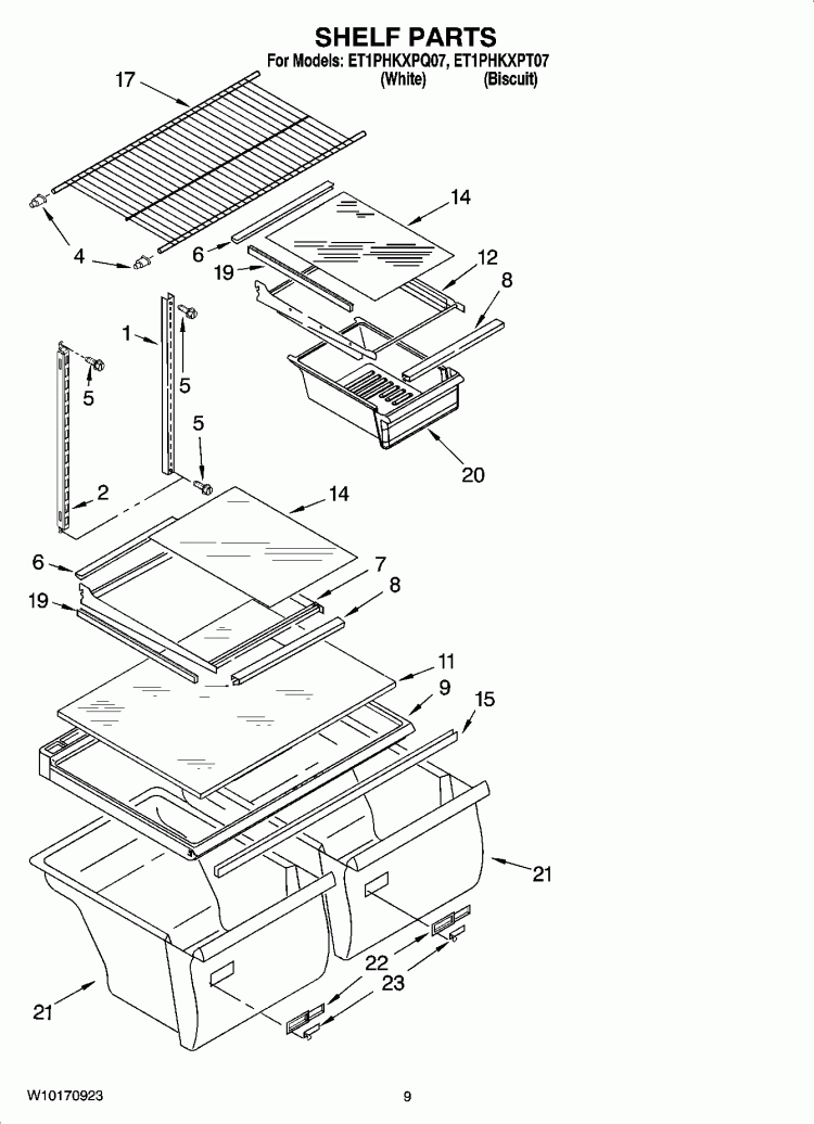 SHELF PARTS, OPTIONAL PARTS (NOT INCLUDED) Diagram and Parts List for ET1PHKXPQ07  Whirlpool Refrigerator