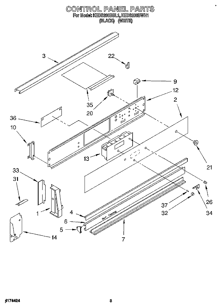CONTROL PANEL, OPTIONAL Diagram and Parts List for KEDS200BBL1  KitchenAid Range