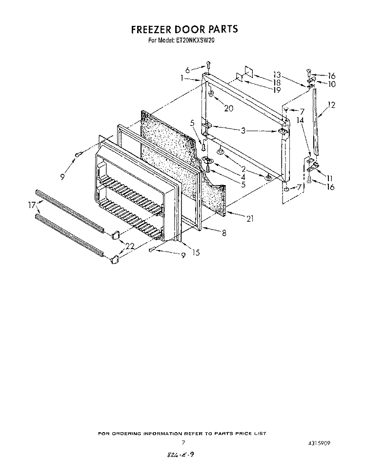 FREEZER DOOR Diagram and Parts List for ET20NKXSW20  Whirlpool Refrigerator