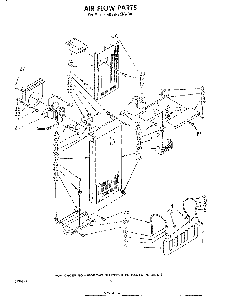 AIRFLOW Diagram and Parts List for ED25PSXRWR0  Whirlpool Refrigerator
