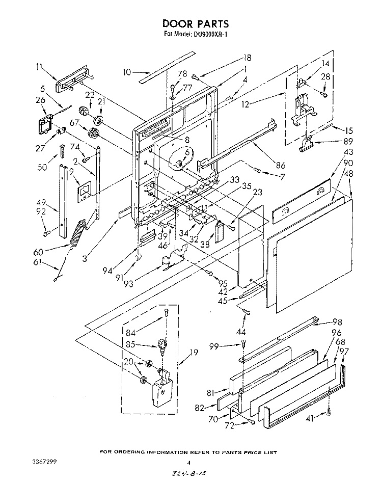 DOOR Diagram and Parts List for DU9000XR1  Whirlpool Dishwasher