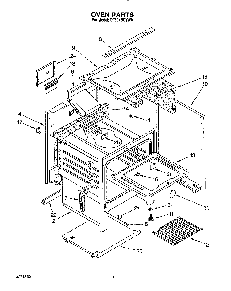 OVEN Diagram and Parts List for SF304BSYN0  Whirlpool Range